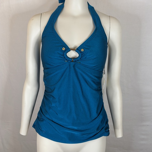 NWT! Calvin Klein Teal Halter Tankini Top - Picture 2 of 8